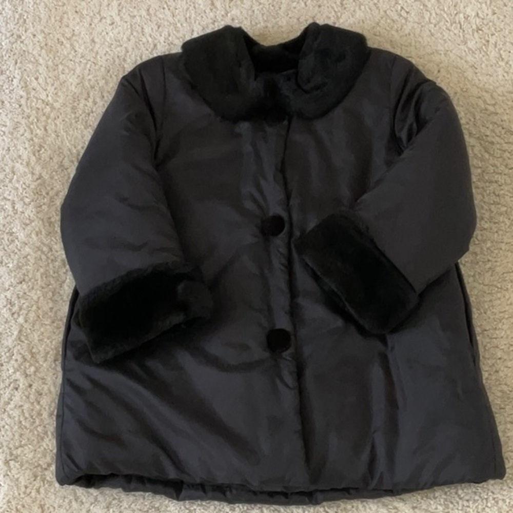 Rosetta Millington Girls Black Winter Swing Coat Faux Fur Trim 4